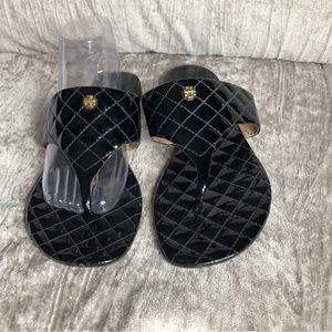 Black Quilted Patent Thong Sandals